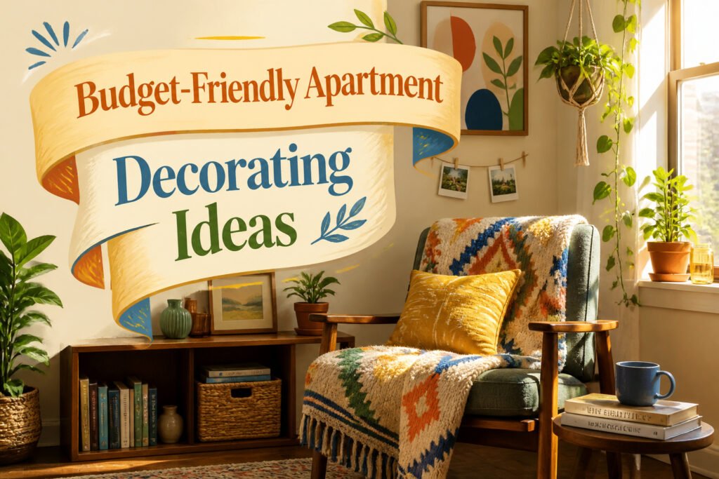 A cozy living room with light colors, natural light, and decorative elements.