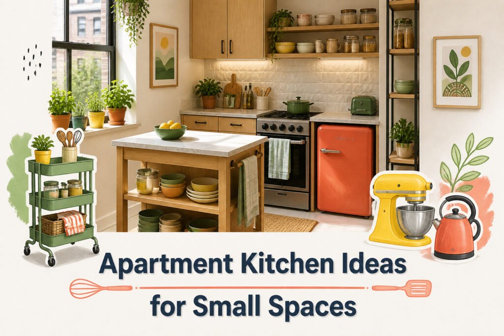 A kitchen with open shelving displaying white dishware and glassware.