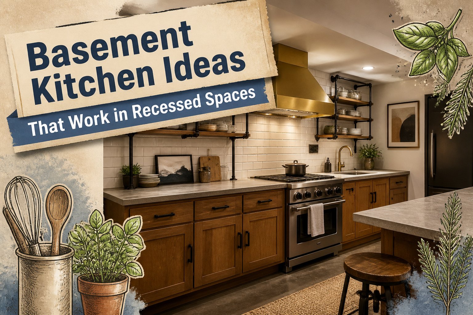 A modern basement kitchen with custom cabinetry and integrated dining nook.