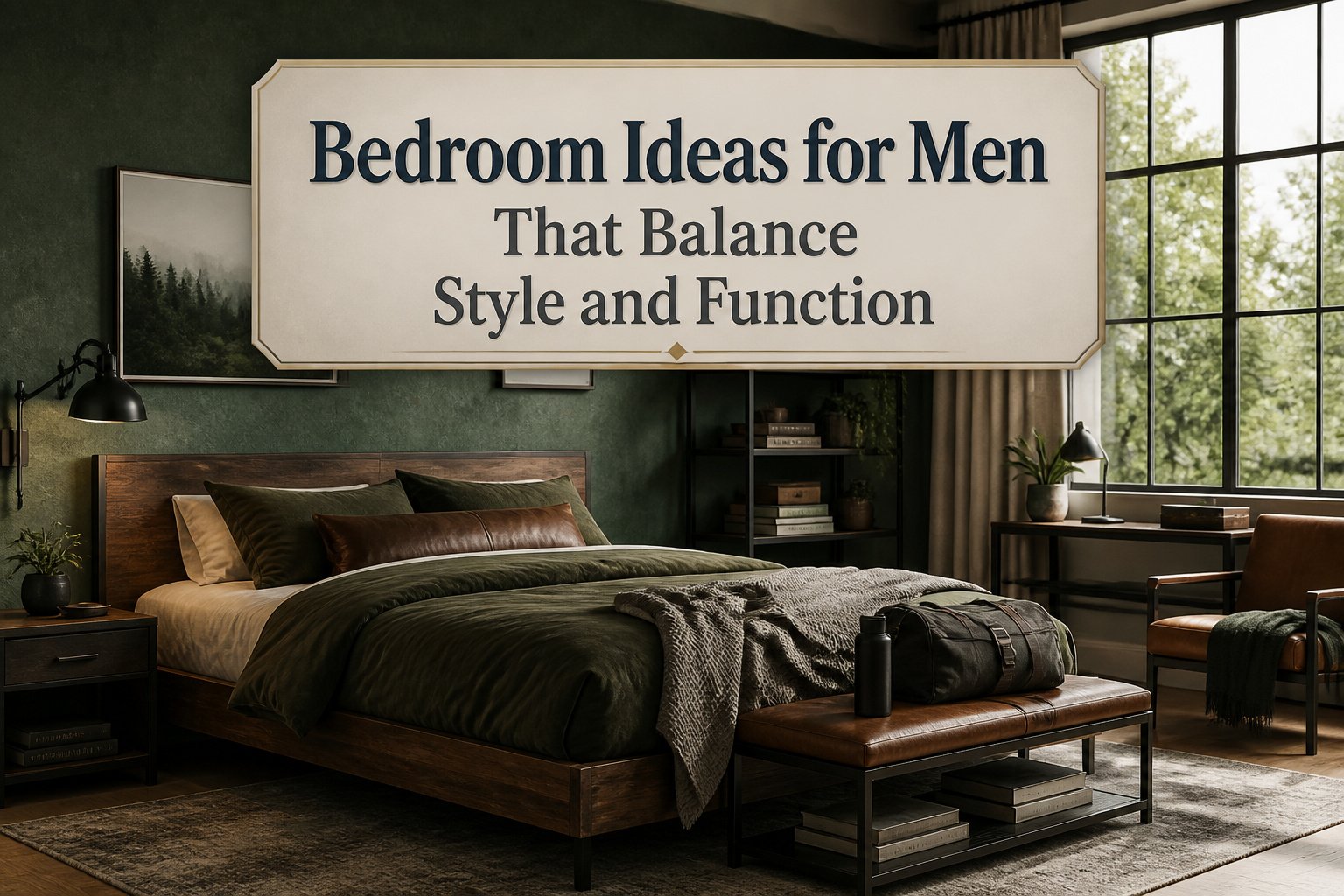 A modern bedroom featuring a neatly made bed and layered fabrics.