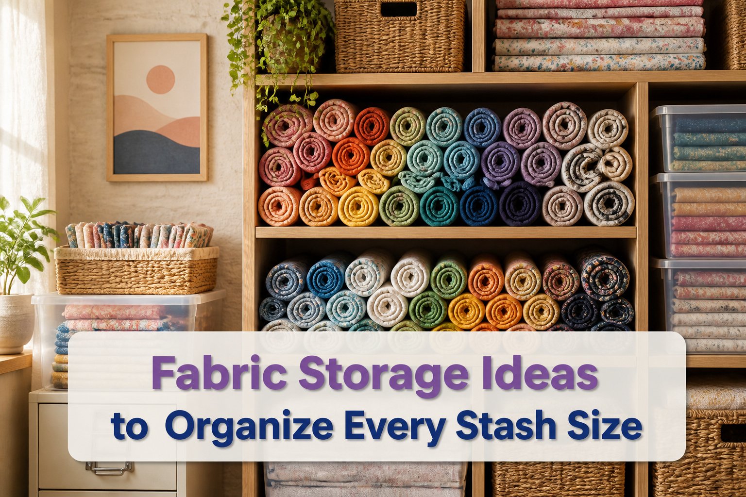 Various fabric storage ideas displayed in an organized manner.