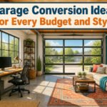 A collage of various garage conversion ideas showcasing different styles and uses.