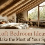 A loft bedroom featuring a low-profile bed and bright white walls.