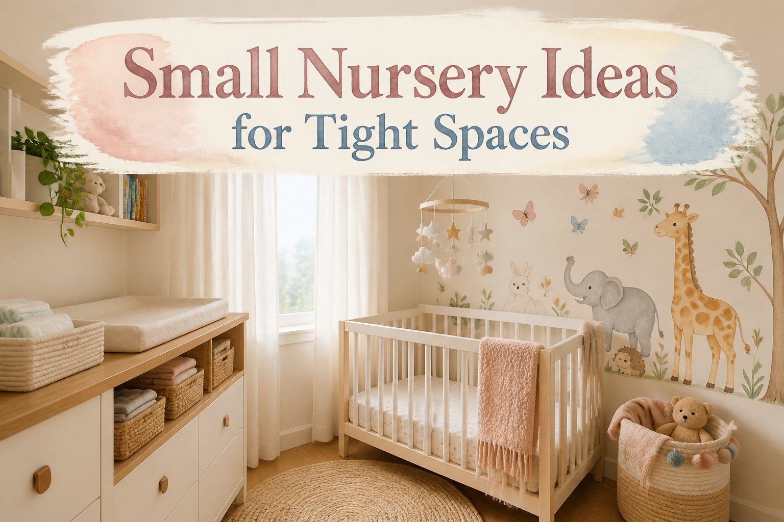 A small nursery with a mini crib and storage bins.